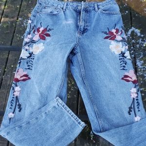 Topshop Embroidered Mom Jeans